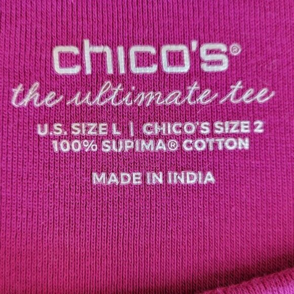 Chico's The Ultimate Tee SZ L Tunic Supima Cotton Long Sleeve Pocket Top Pink - Picture 11 of 13